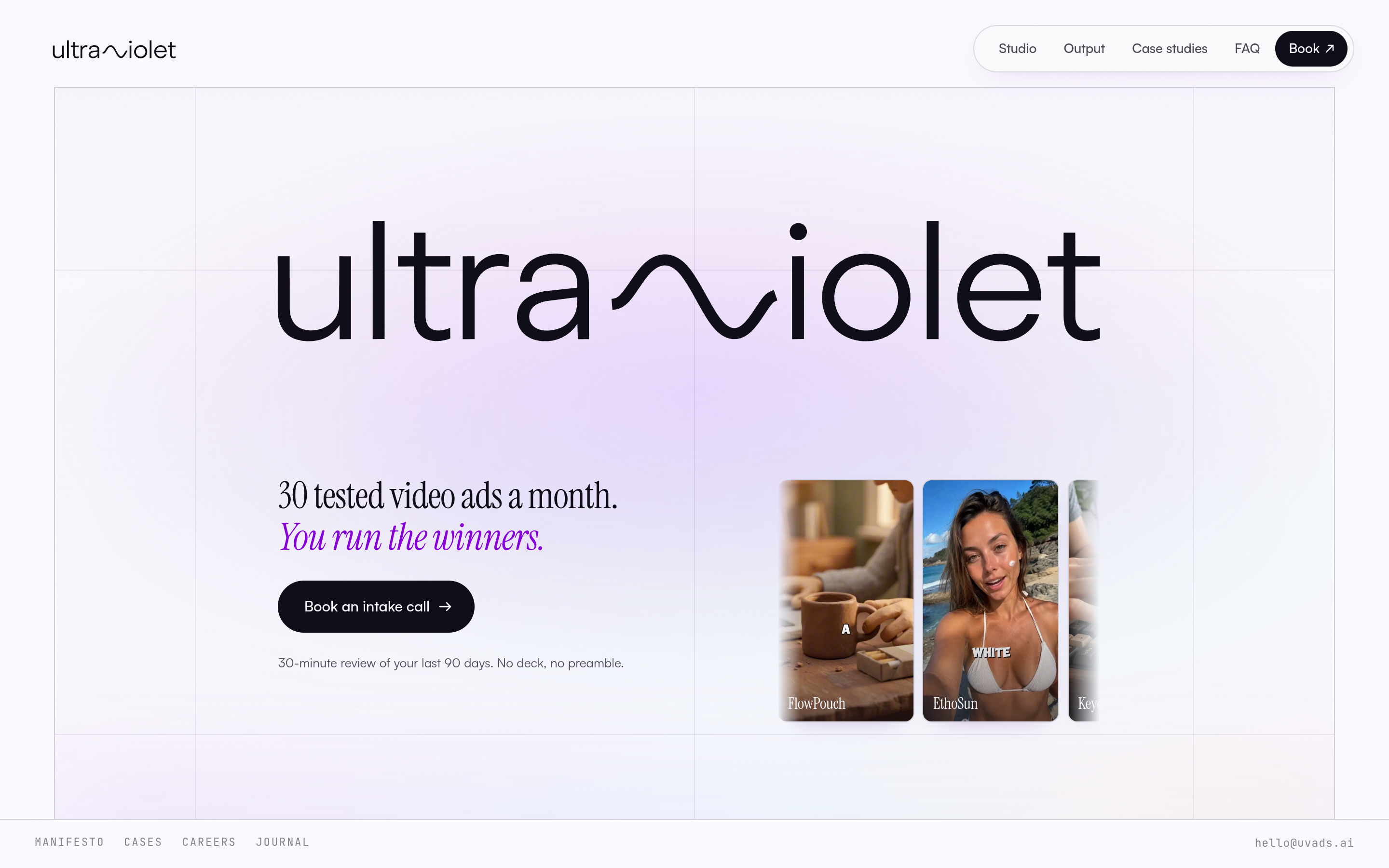 UV Ads homepage with poster grid and intake CTA