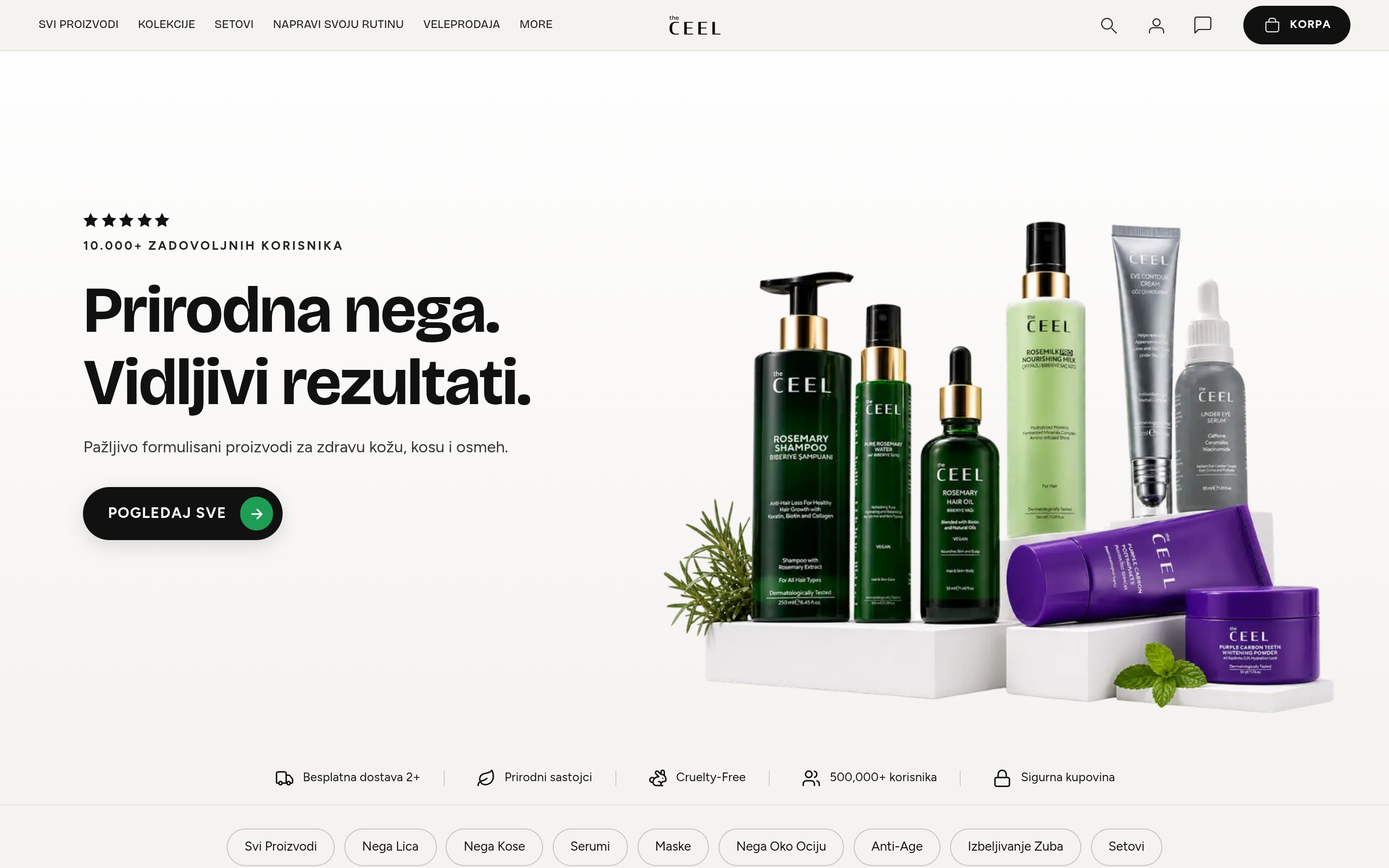 The Ceel homepage with hero offer and product grid